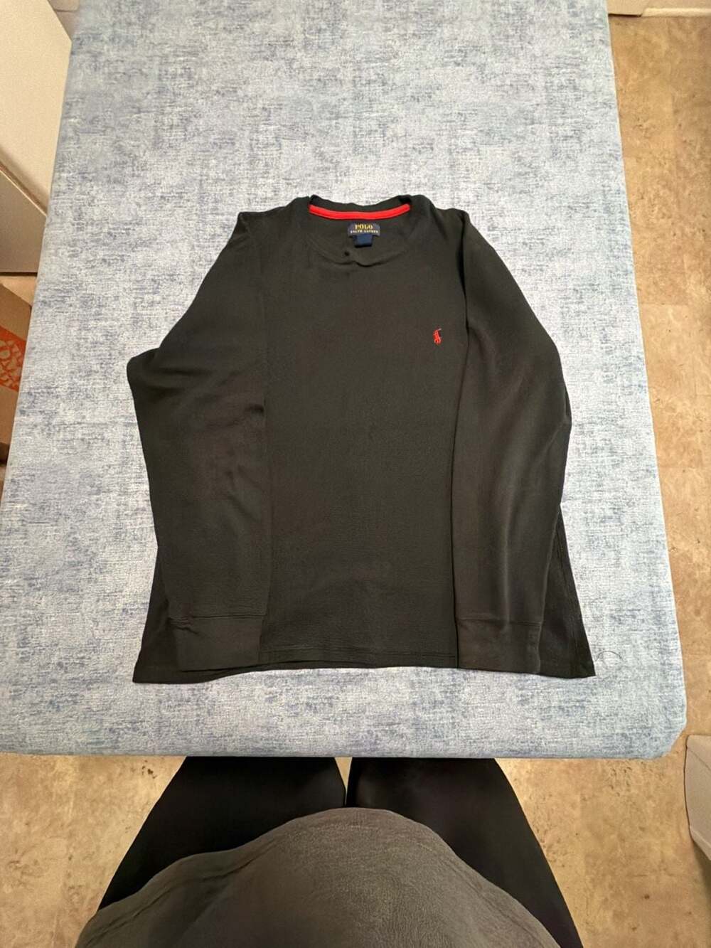 Polo Ralph Lauren Men's Thermal Sleepwear Long Sleeve Waffle Knit Shirt Black XL